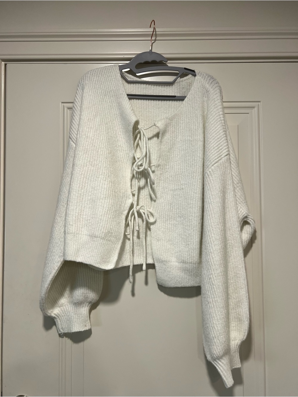 Women's Cream Lace-Up Knit Sweater